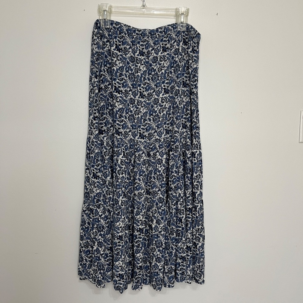 Tiered Floral Maxi Skirt Womens XL  Cottage Core Coastal Prairie Boho Flowy